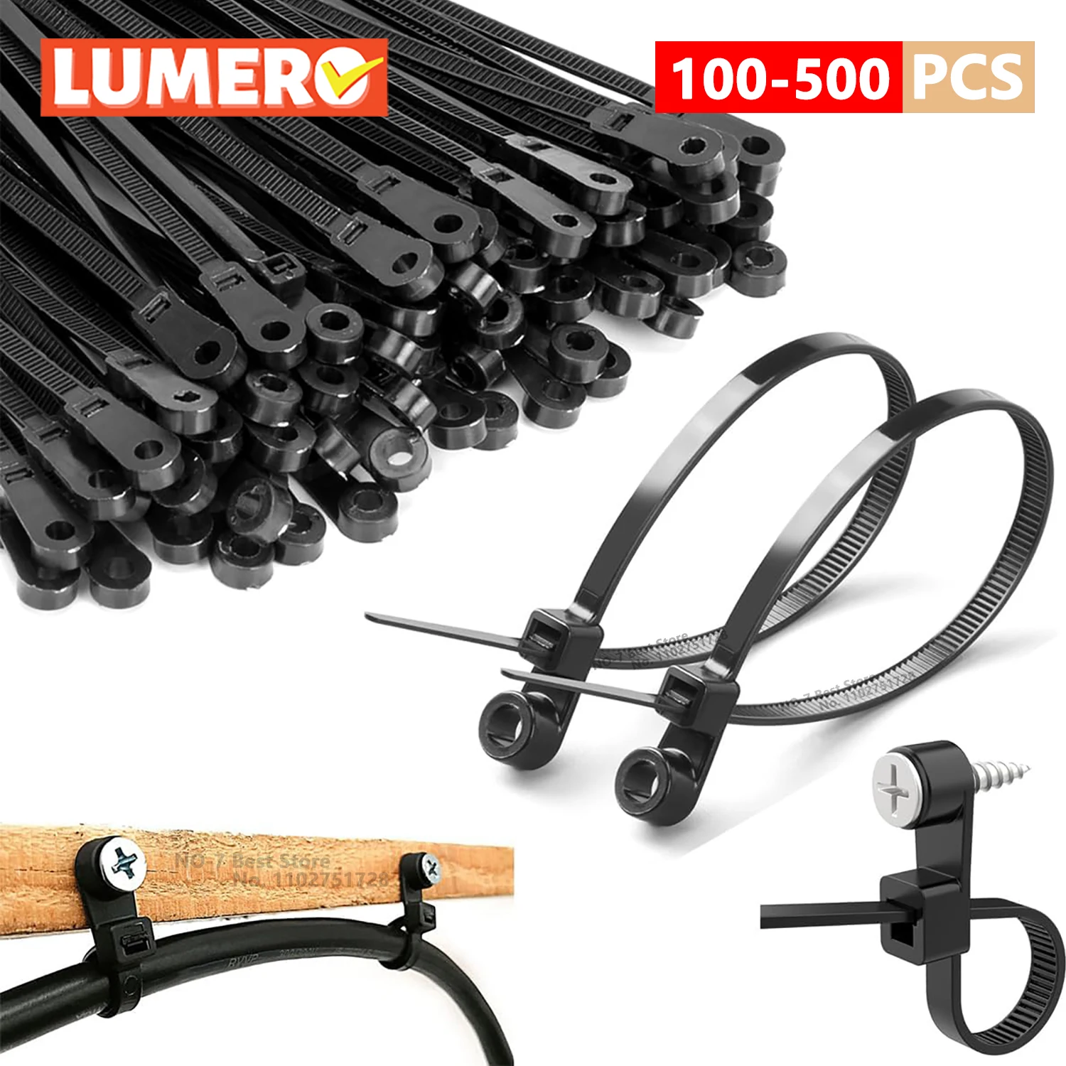 100-500PCS Screw Hole Cable Ties Reusable Fixed Nylon Cable Ties Self-locking Cord Ties Straps Fastening Loop Office Organizer