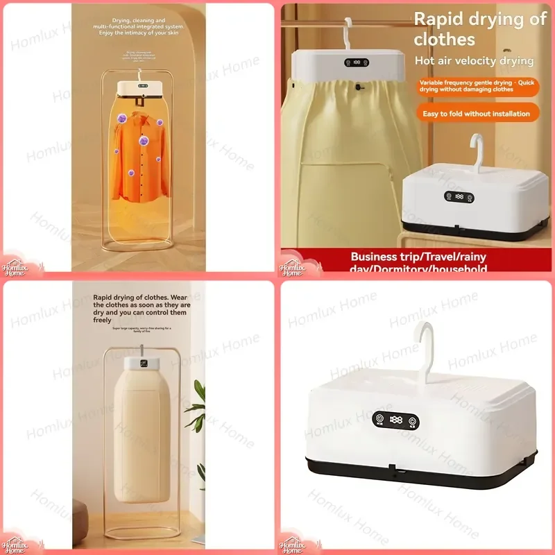 Compact Portable Clothes Dryer with PTC Heating Foldable Travel Dryer for Home Dormitory Outdoor Use with Cover and Manual