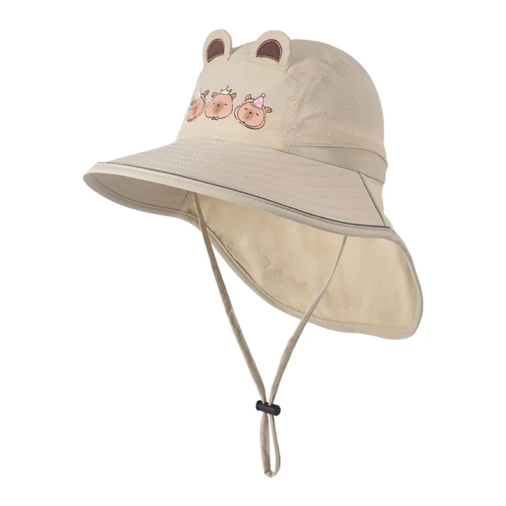 

Breathable Capybara Fisherman Hat Quick Dry Cotton Kids Shawl Sun Hat Wide Brim Windproof Rope Baby Sun Protection Hat Sport