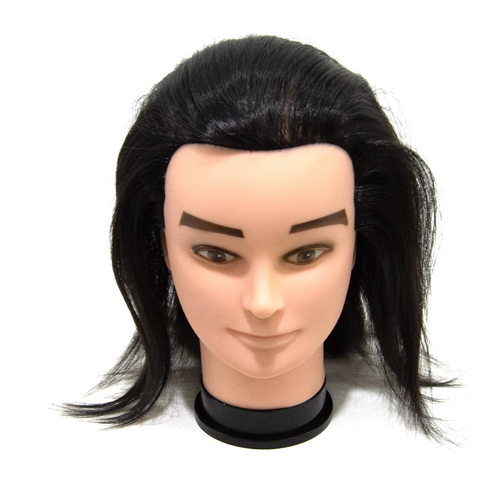 Male Mannequin Head 100%Synthetic Fiber Hair Cosmetology Hairdresser Practice Training Doll Head for Hair Styling With Free Gift