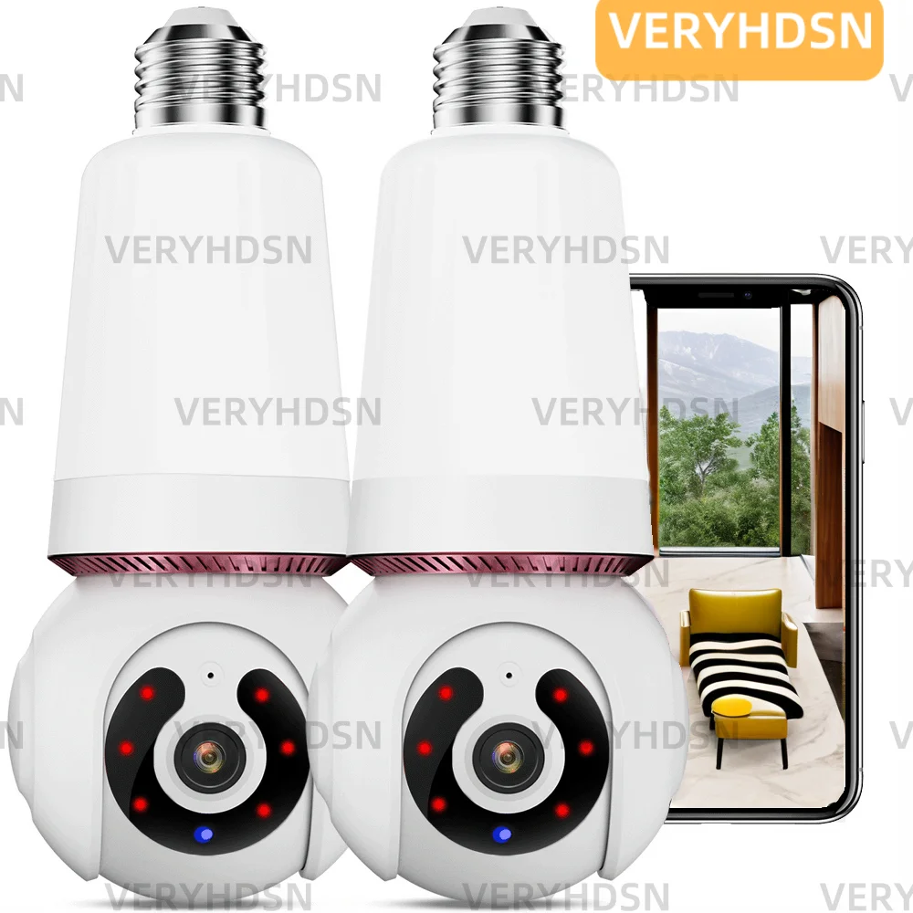 E27 Bulb 2PCS 5MP 5G Wifi Camera Surveillance Security Video Full Color 10X Digital ZoomCam Night Vision Video Human Tracking