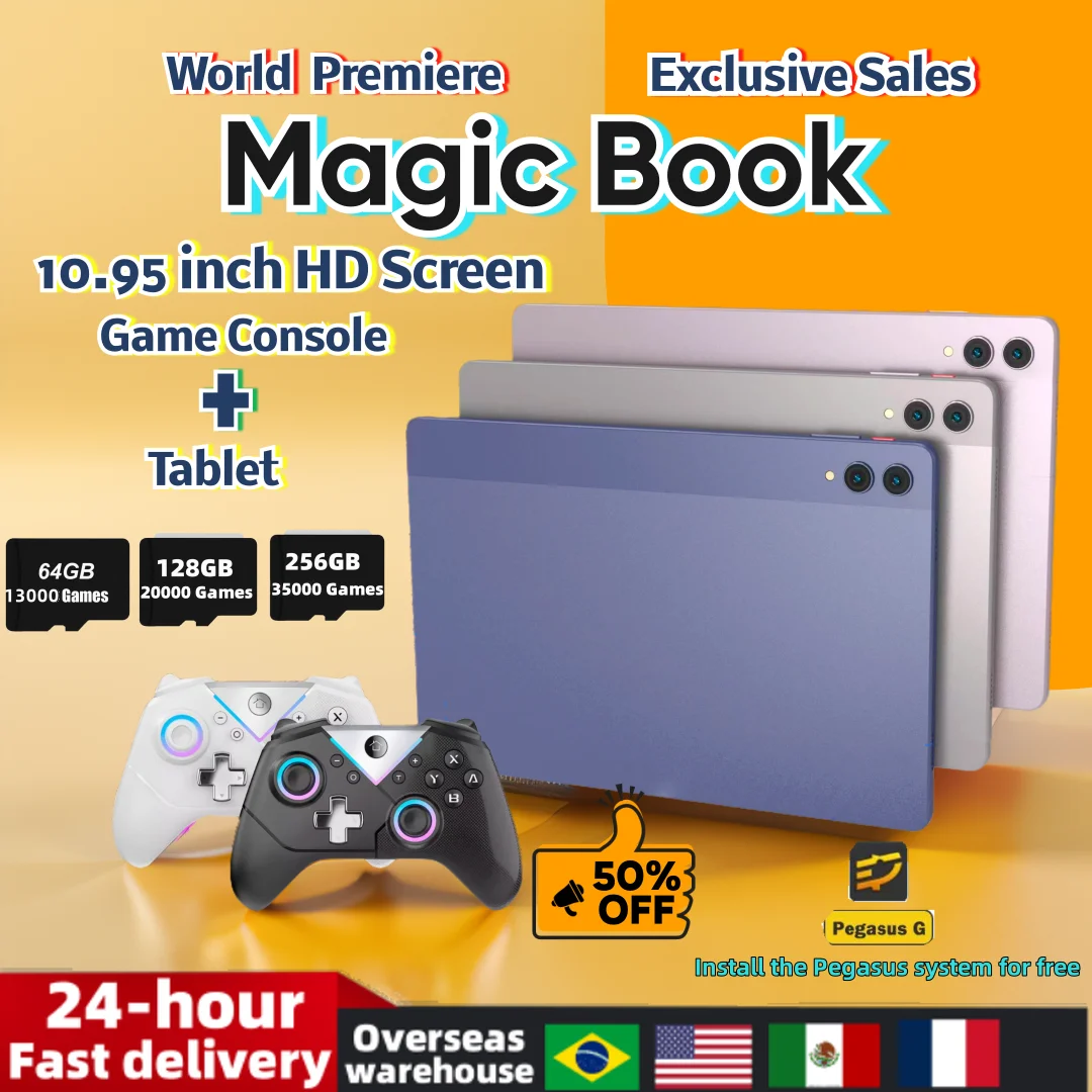 

Magic Book I Retro Handheld Game Video Player Console 10.95 inch HD screen Android 12 GPS 12G+256G WiFi Bluetooth PS2 Gifts