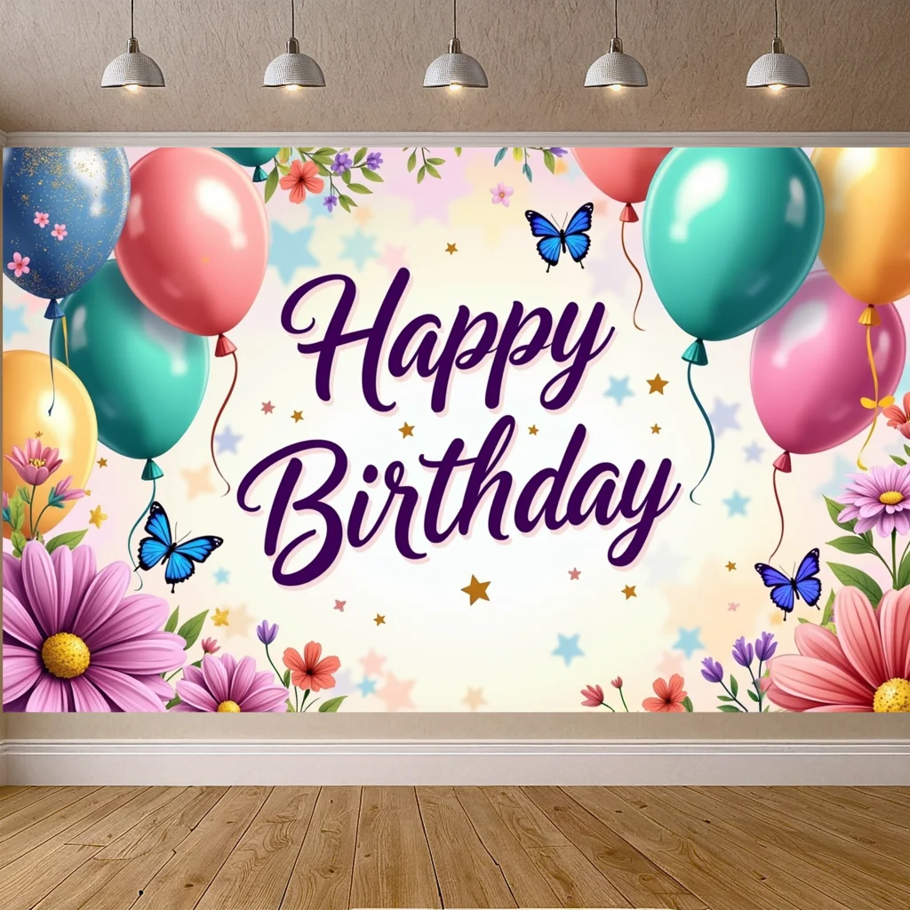 Vibrant Birthday banner Beautiful Floral Elemental Birthday backdrop Eye-catching Party background for Kids