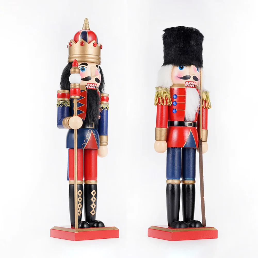 38CM Wooden Nutcracker Ornament Soldier Figurement Handcraft Doll Toy Home Office Table Xmas Decoration Statues Christmas Gift
