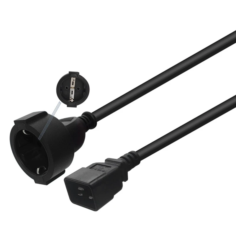 Cavo di prolunga di alimentazione, C20 a Eu Product Word Three orizzontale maschio a Standard tedesco cavo di alimentazione femmina da 4.8Mm