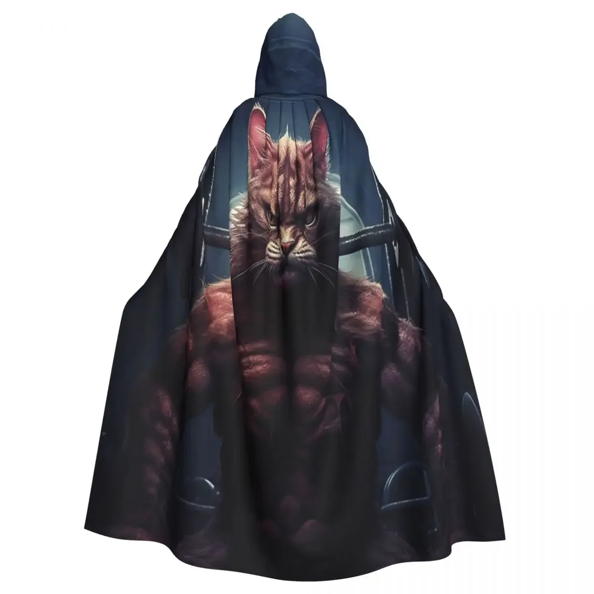 Gym Big Angry Cat Miaw Hooded Cloak Halloween Party Cosplay Woman Men Adult Long Witchcraft Robe Hood