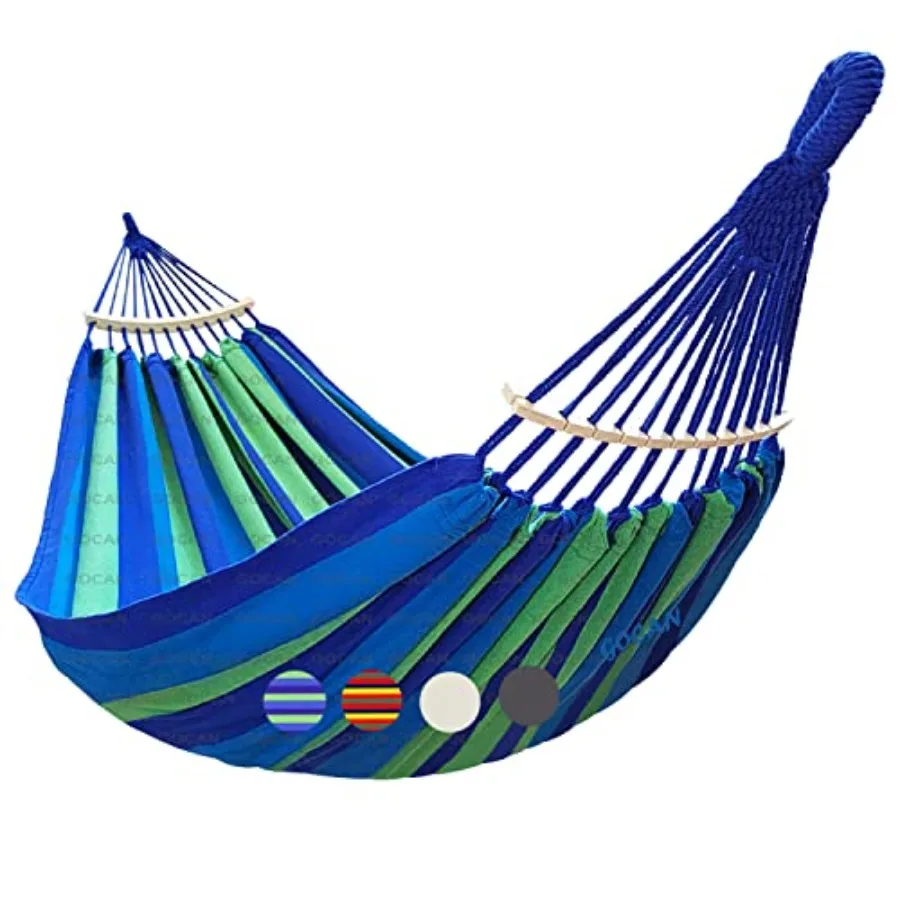 

Double Hammock 2 Person Extra Large 220x160cm Total Length 330cm Load 500lb Canvas Cotton Hammock for Patio Porch Garden Backya