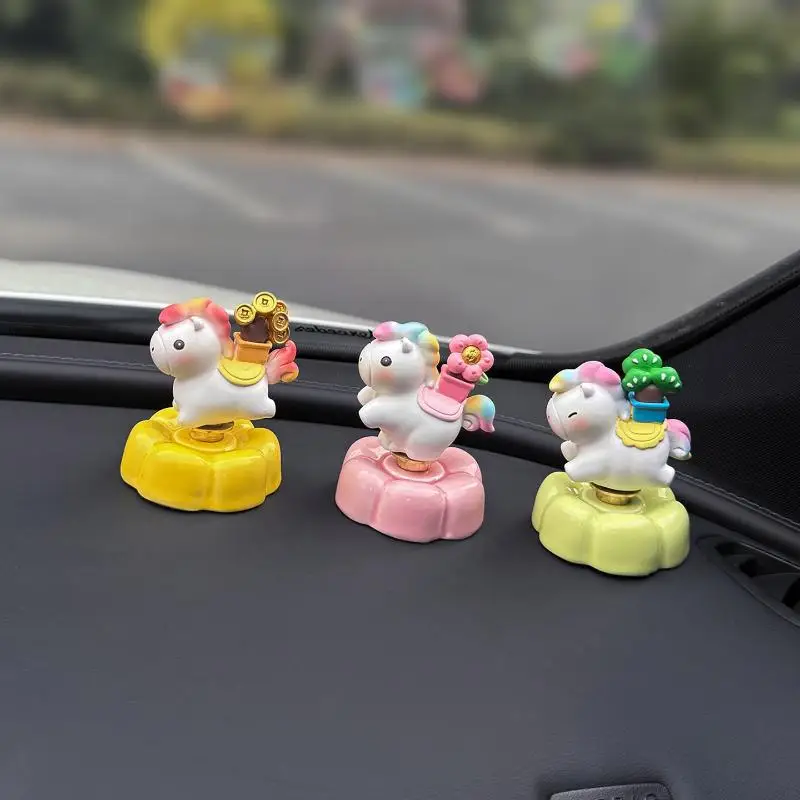 New Lucky Money Horse Car Dashboard Ornament Cute Rocking Pony Figurine