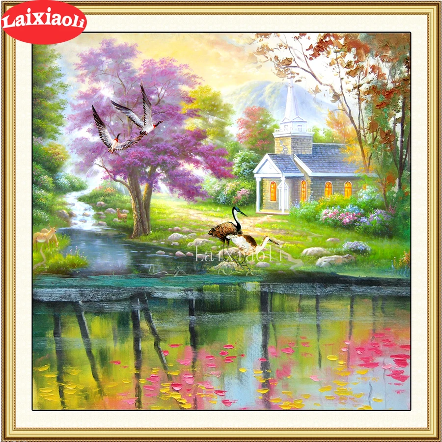 Painting DIY Diamond Painting dream house diamond Embroidery 5d mosaic lake tree view Diamond cross stitch sweet home decoration