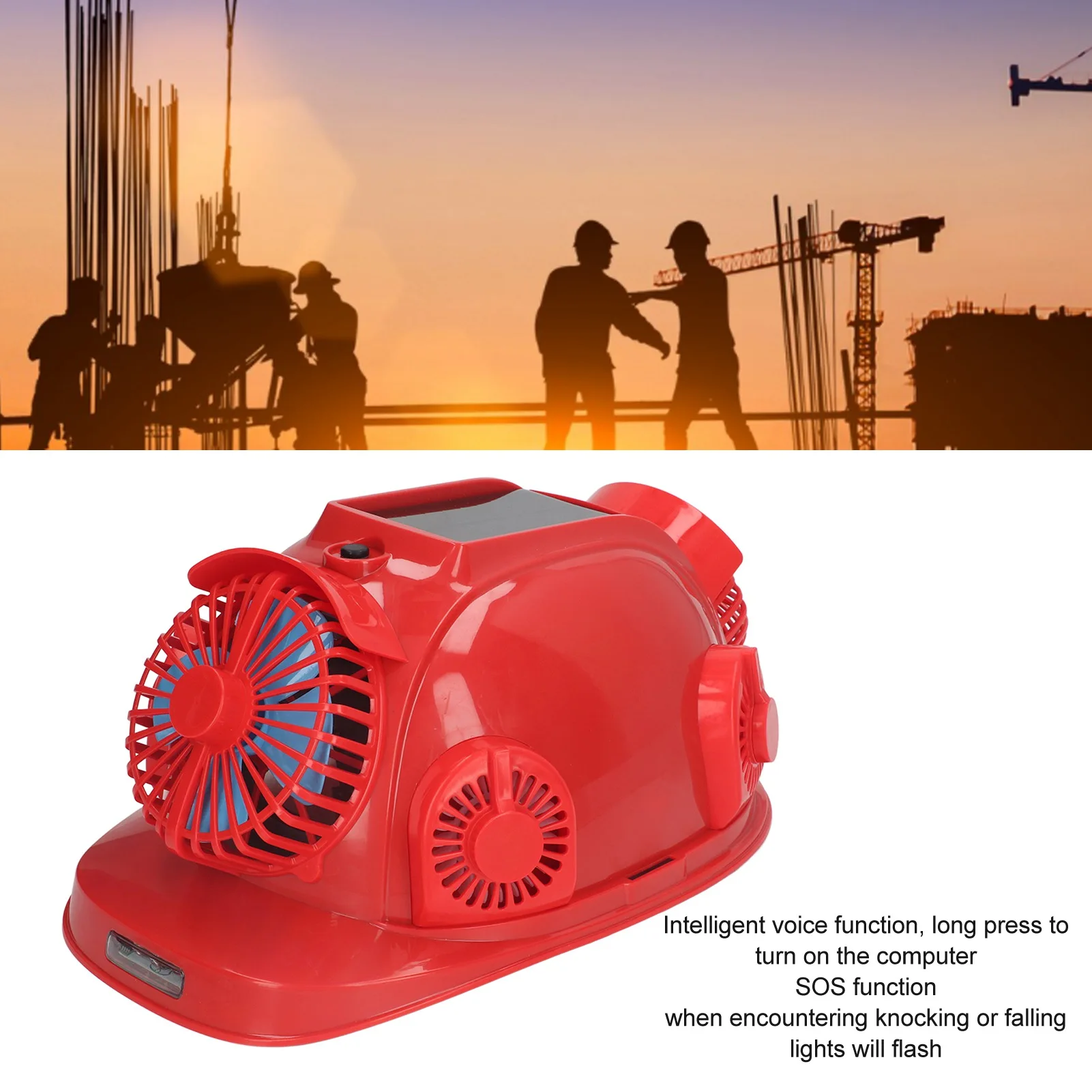 

ZK30 Red 6 Fan Solar Safety Helmet Double Air Conditioning Bluetooth Crash Helmet 100‑240V 12000mAh security protection