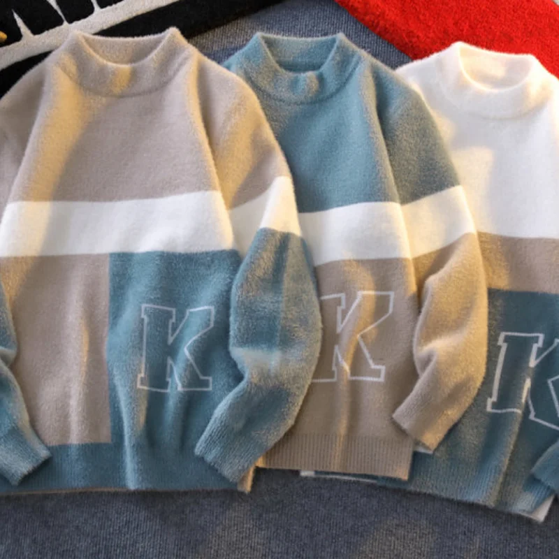 

men's autumn winter long sleeves knit sweater round neck new model keep warm base layer pullover fashion men's clothing tops