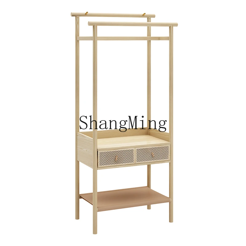 

HJ rattan solid wood floor-to-ceiling high-end clothing rack bedroom clothes rack simple and modern
