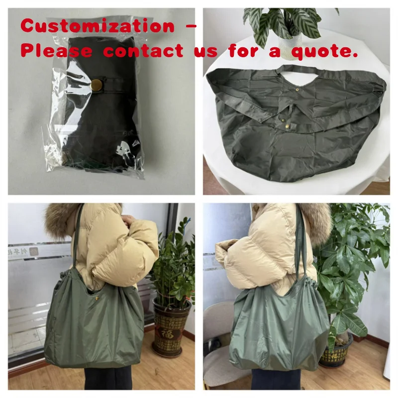 custom.Custom Large Nylon Polyester Reusable Shopping Tote Bags Waterproof Grocery Pouch Drawstring Foldable Fashion Gi