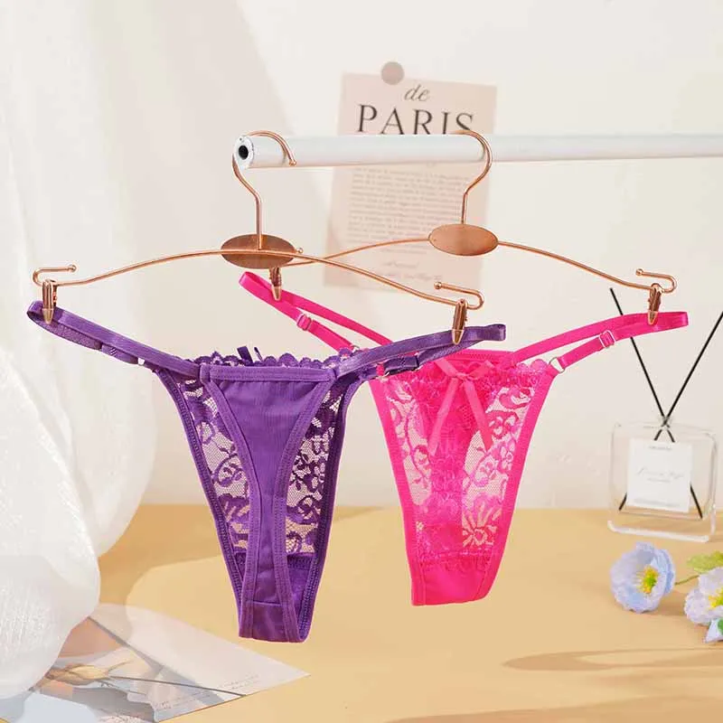 Sous-vêtements en dentelle pour femmes, taille basse réglable, tongs sexy, G-String, caleçon respirant féminin, lingerie