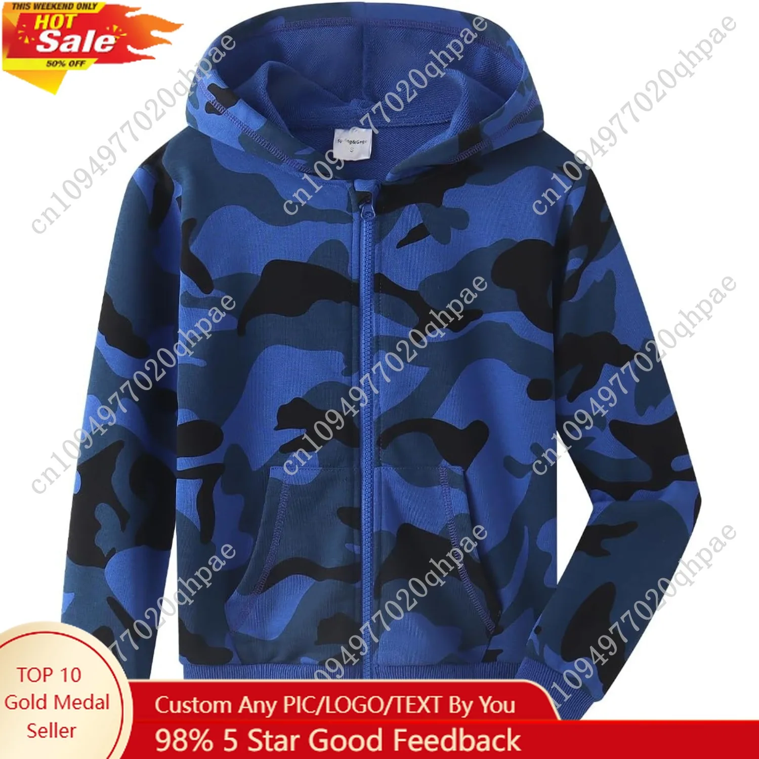 

Spring&Gege Boys Camo Print Hoodies Soft Full Zipper Hooded Sweatshirt