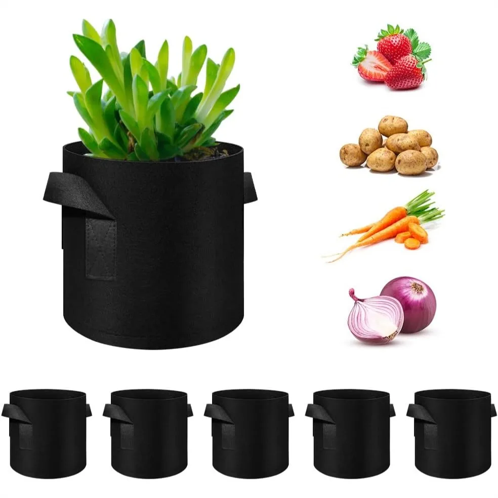 

5-Pack 3 Gallon Grow Bags Heavy Duty Nonwoven Fabric Pots with Handles for Vegetables Flowers Plants