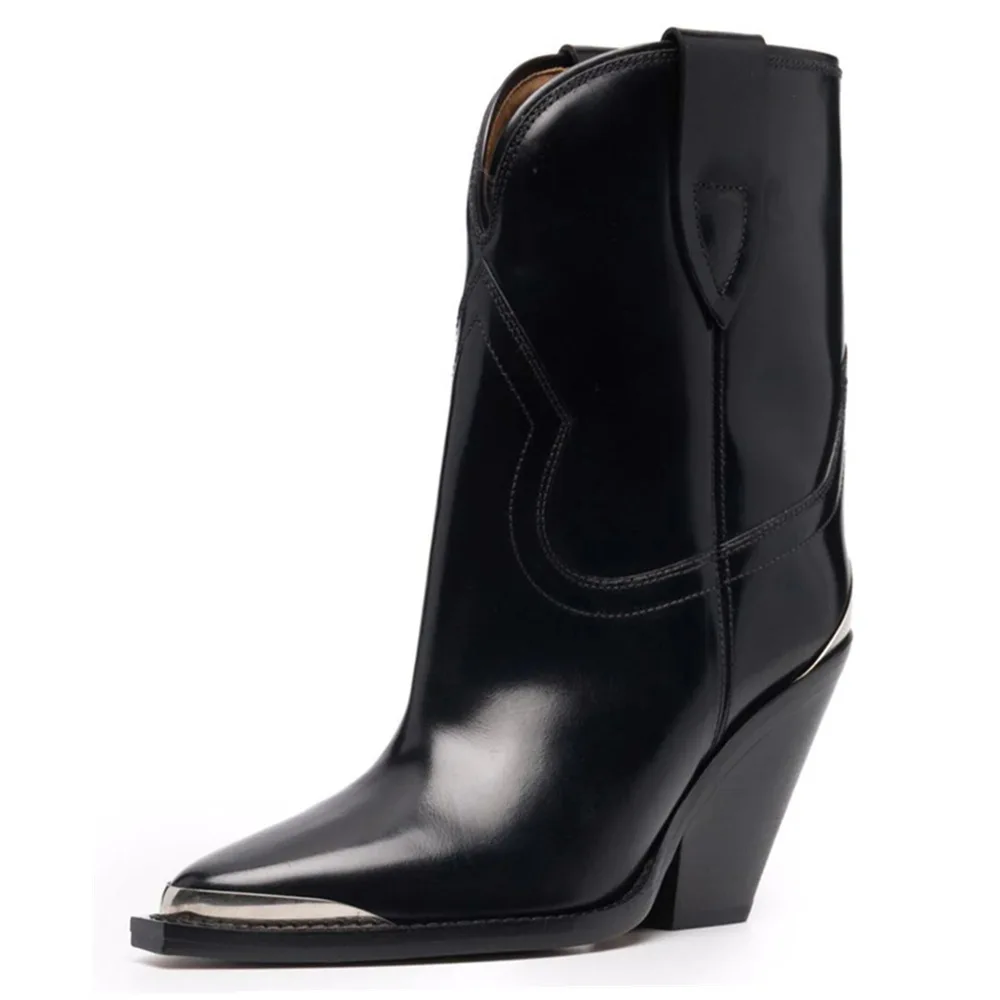 

Повседневные короткие ботинки на высоком массивном каблуке, женские рыцарские ботинки больших размеров с металлическим острым носком, одноступенчатые женские ботинки без шнурков, женская обувь