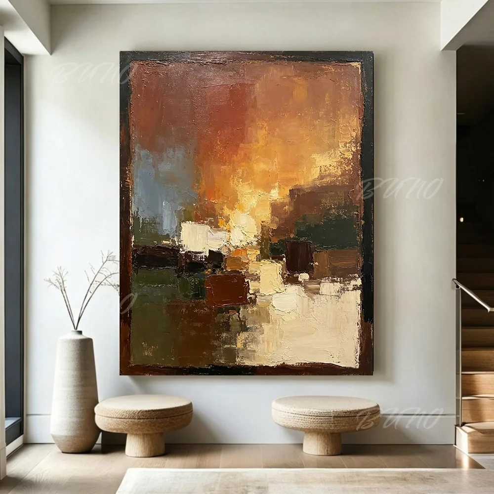 100% Handmade Abstract Oil Painting Original Textured Modern City Unframed Canvas Wall Art for Home Living Room Bedroom Decor