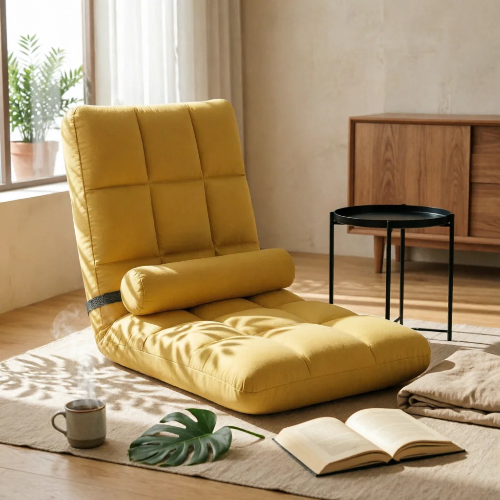 Padded Floor Lounge Chair Quilted Adjustable Floor Chair Home Furniture Upholstered Rounded Edges
