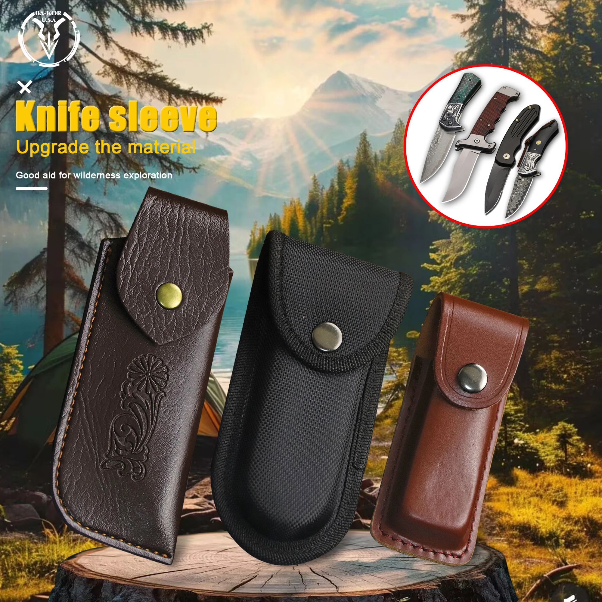 EDC genuine leather folding knife case can wear a belt, knife leather case, and outdoor survival knife protective case