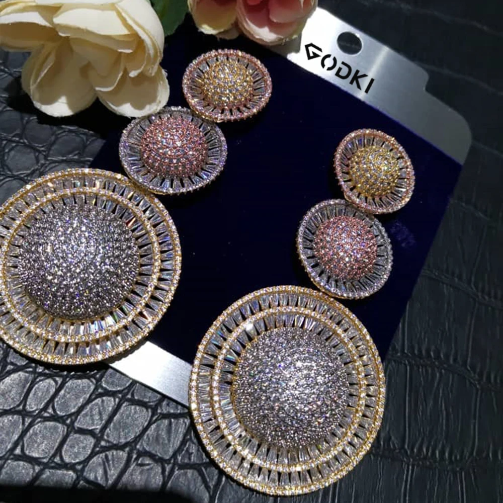 GODKI BIG FASHION Luxury Bicolor Braid Ball African Earrings For Women Wedding African Bridal Earrings boucle d'oreille femme