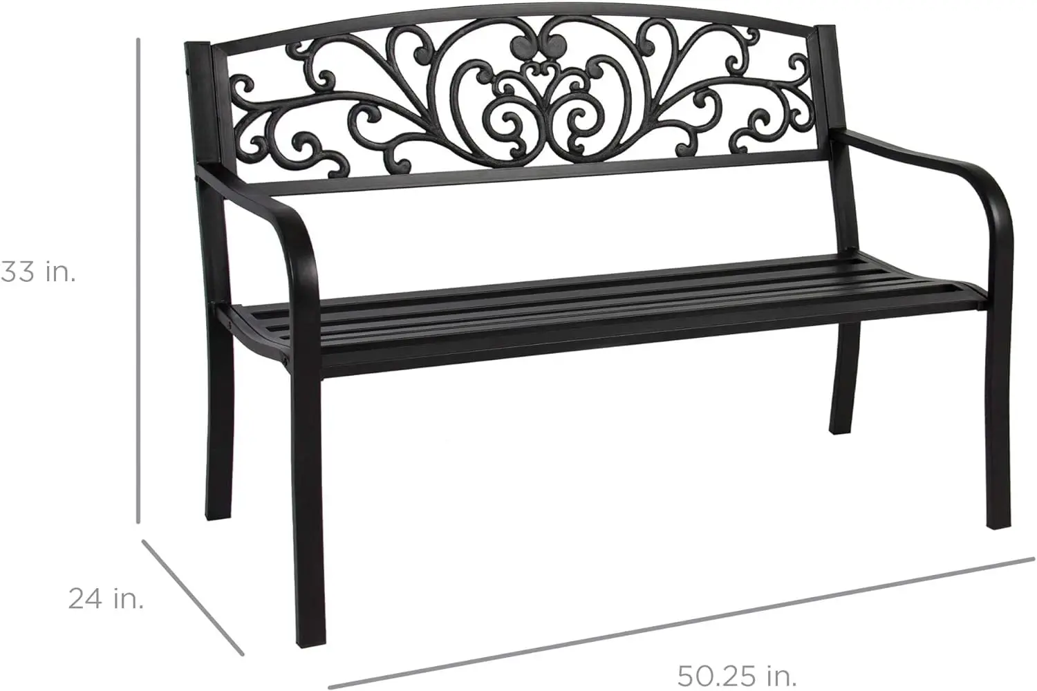 Comfort Corner Outdoor Bench Steel Garden Patio Porch Furniture for Lawn, Park, Deck w/Floral Design Backrest, Slatted Seat