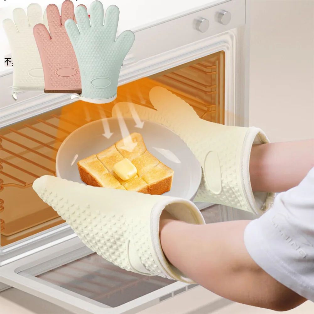 مكافحة تحرق سميكة قفازات السيليكون مقاومة للحرارة فرن الميكروويف قفازات الخبز قفازات شواء المضادة للانزلاق العزل الحراري قفازات