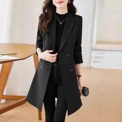 4XL Black Double breasted Windbreak Coat For women Spring Autumn 2024 New Women's Temperament Coats Fashion Female Long Overcoat