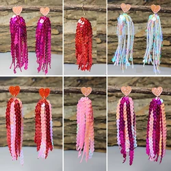 New Valentine's Day Earrings Shining Laser Pink Tassel Love Earrings Beautiful Rose Red Round Earrings Valentine's Day Decorativ