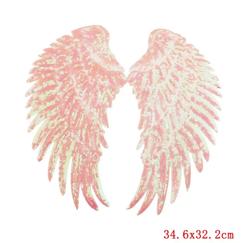 1 Pair Gold Silver Colorful Sequin Patch Angel Wings Iron on Patches For Clothes Dress Jeans Shirt DIY Sew Applique For Clothes