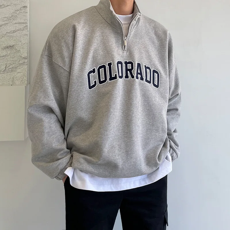 Half High Collar Sweater Men's 2023 Autumn/Winter Letter Print Coat Korean Fashion Brand Loose Long Sleeve Underlay Shirt