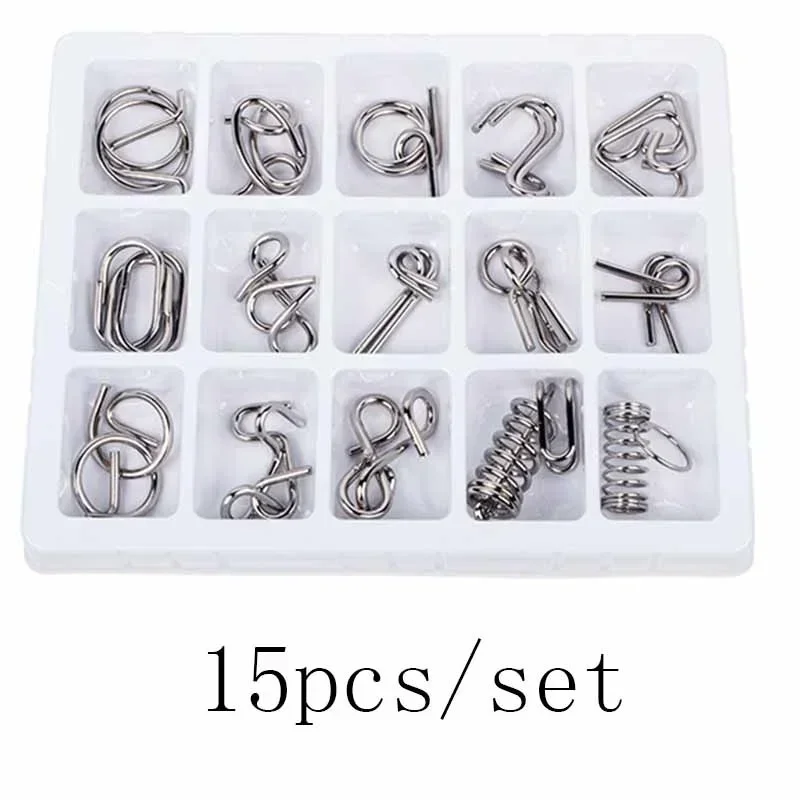 15Pcs/Set Metal Montessori Puzzle Wire Mind Brain Teaser Puzzles Children Adults Interactive Game Reliever Educational Toys