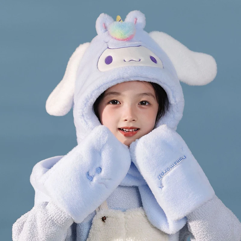 Miniso cinnamoroll Winter Children Hat Scarf Gloves Three-piece Kid Cap 3 in1 Girl Headcap Neck Cover Pupil Neckwarmer Warm Gift