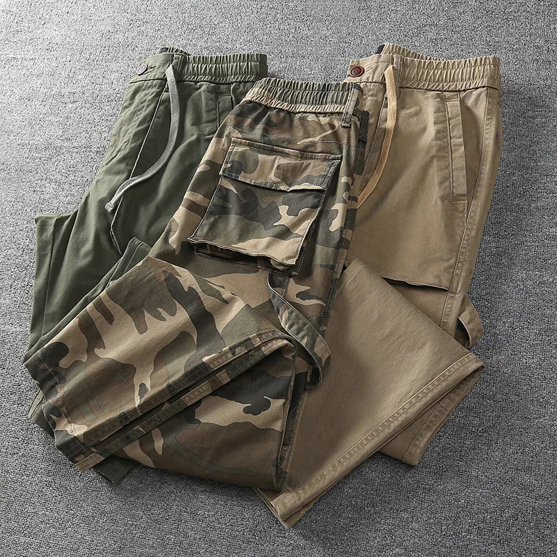 New Cotton teen straight men's casual pants fall camouflage work pants men loose sports pants