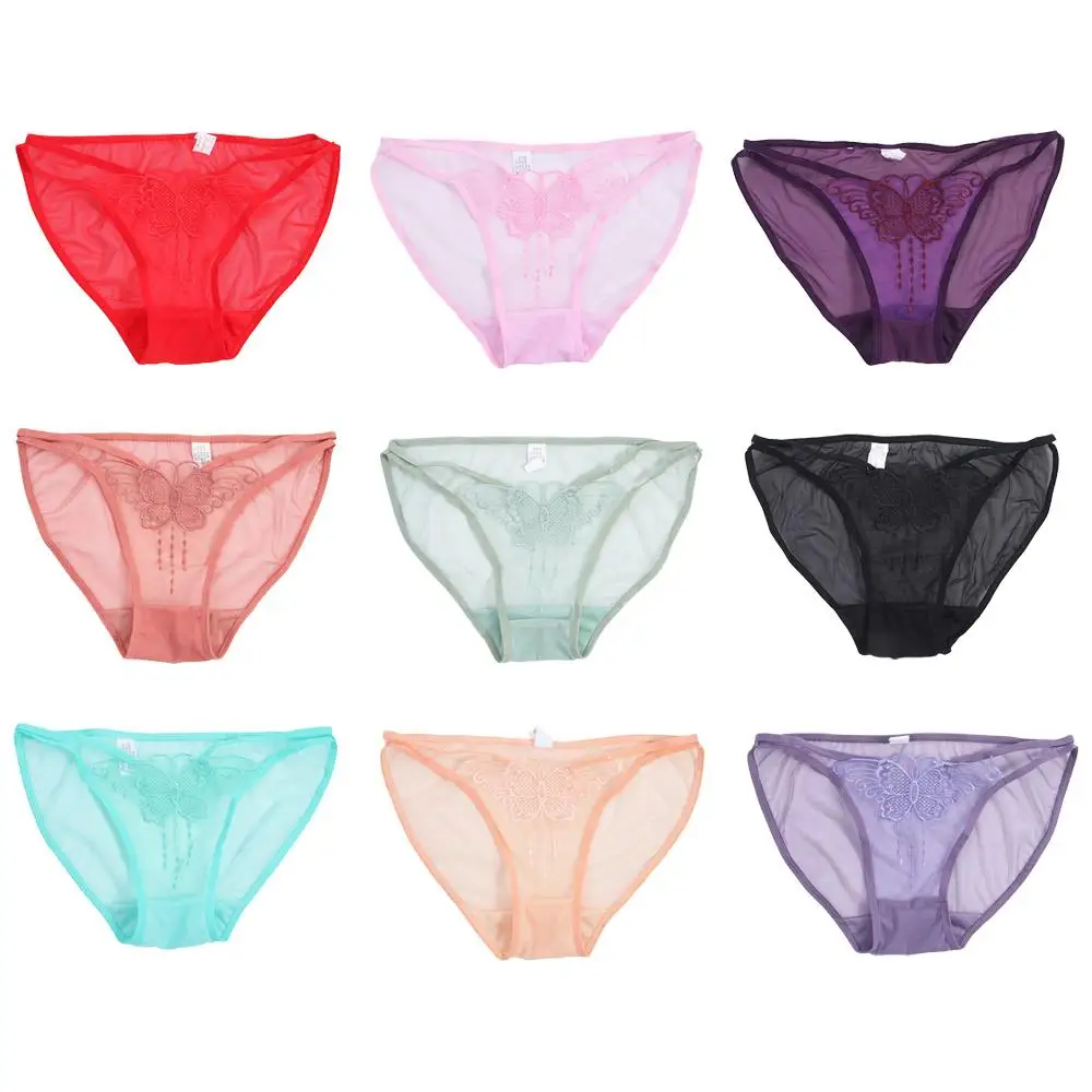 Solid Color Sexy Thin Belt Hollow Out Transparent Mesh Butterfly Korean Underwear Women Panties Embroidery Briefs