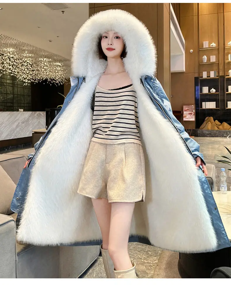 เสื้อโค้ทพาร์กาผู้หญิง ฤดูหนาว 2025 ซับในขนเฟอร์เทียมแบบถอดได้ แจ็คเก็ตยาวอุ่น