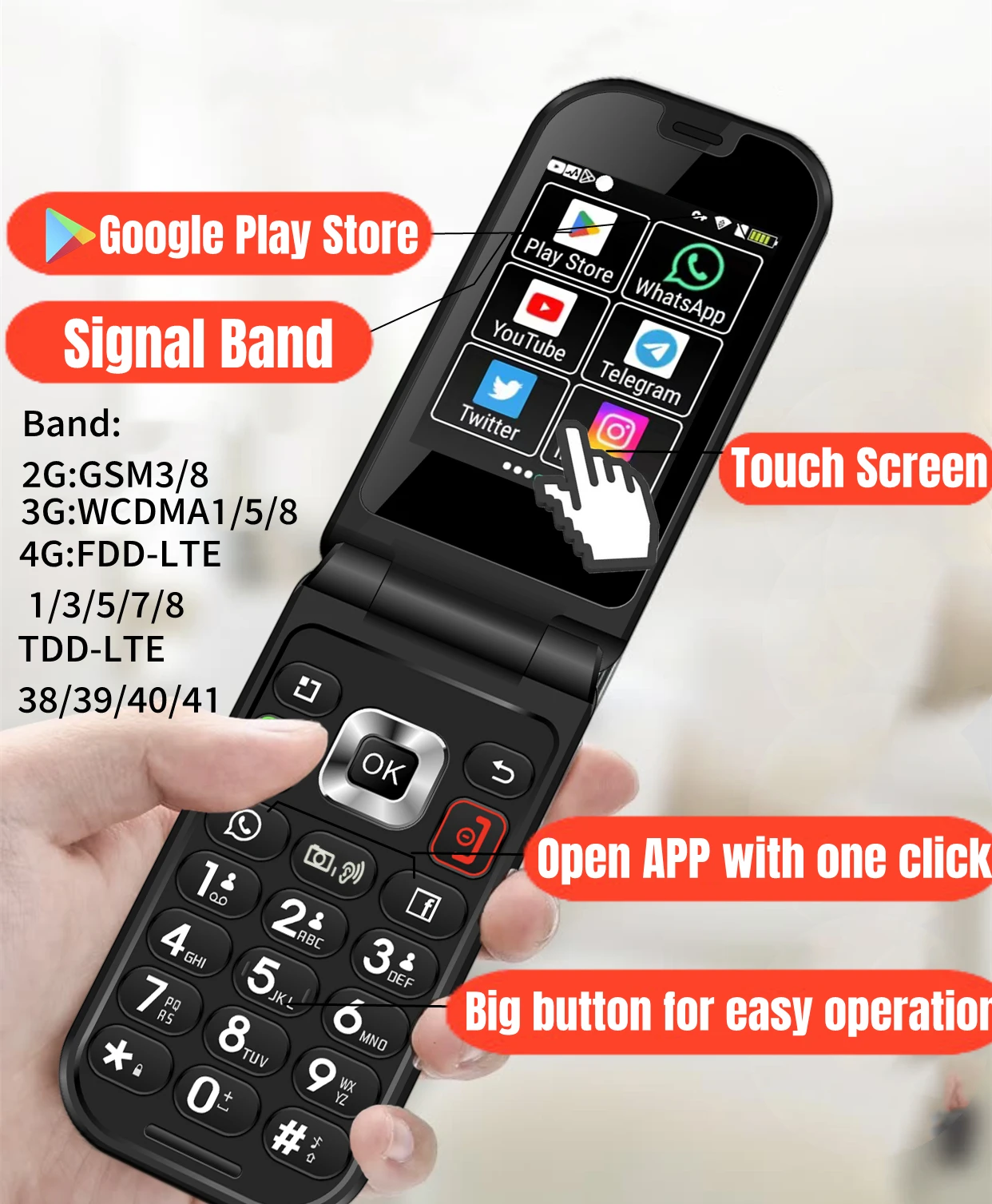 Imagem -02 - Flip Smart Phone com Tela Sensível ao Toque q3 4g Android Mtk 6739 1450mah Wifi 2.8 in 3gb Versão 32gb Novo