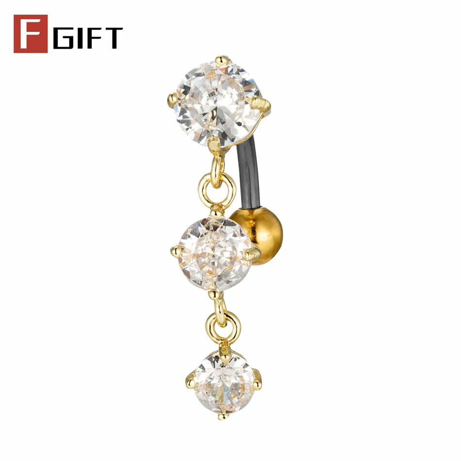 Long Tassel Zircons Reverse Belly Button Rings for Women