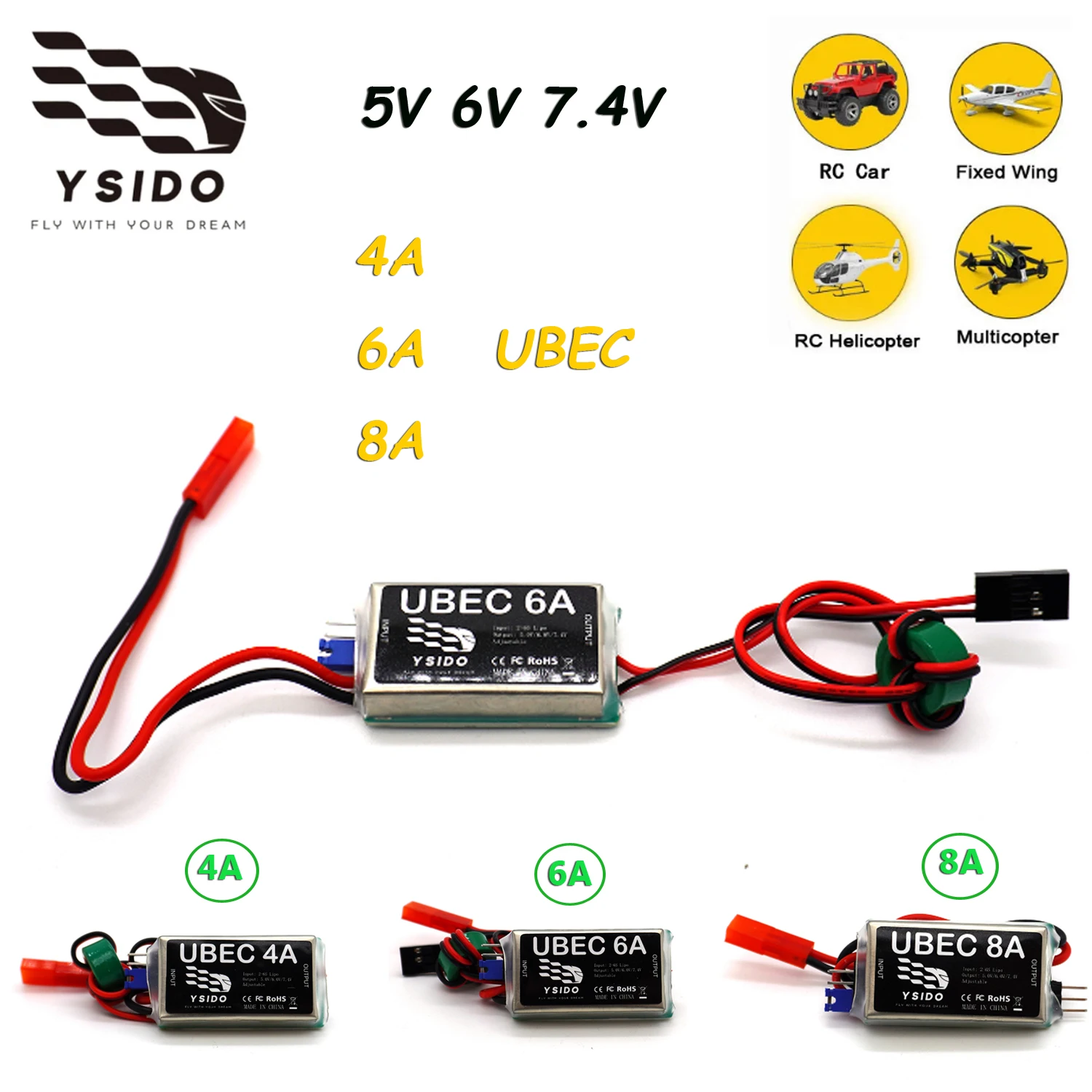 4A 6A 8A UBEC 5V 6V 7.4V BEC Voltage Stabilizer Switch Mode for RC Car Fix-Wing Airplane Racing Drone FPV Battery Accessories