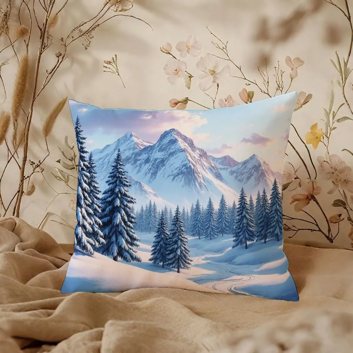 

Набор чехлов для подушек из 4 предметов, вставки для подушек в комплект не входят Зимняя страна чудес, снежный пейзаж, мягкий прочный домашний декор, уютная атмосфера