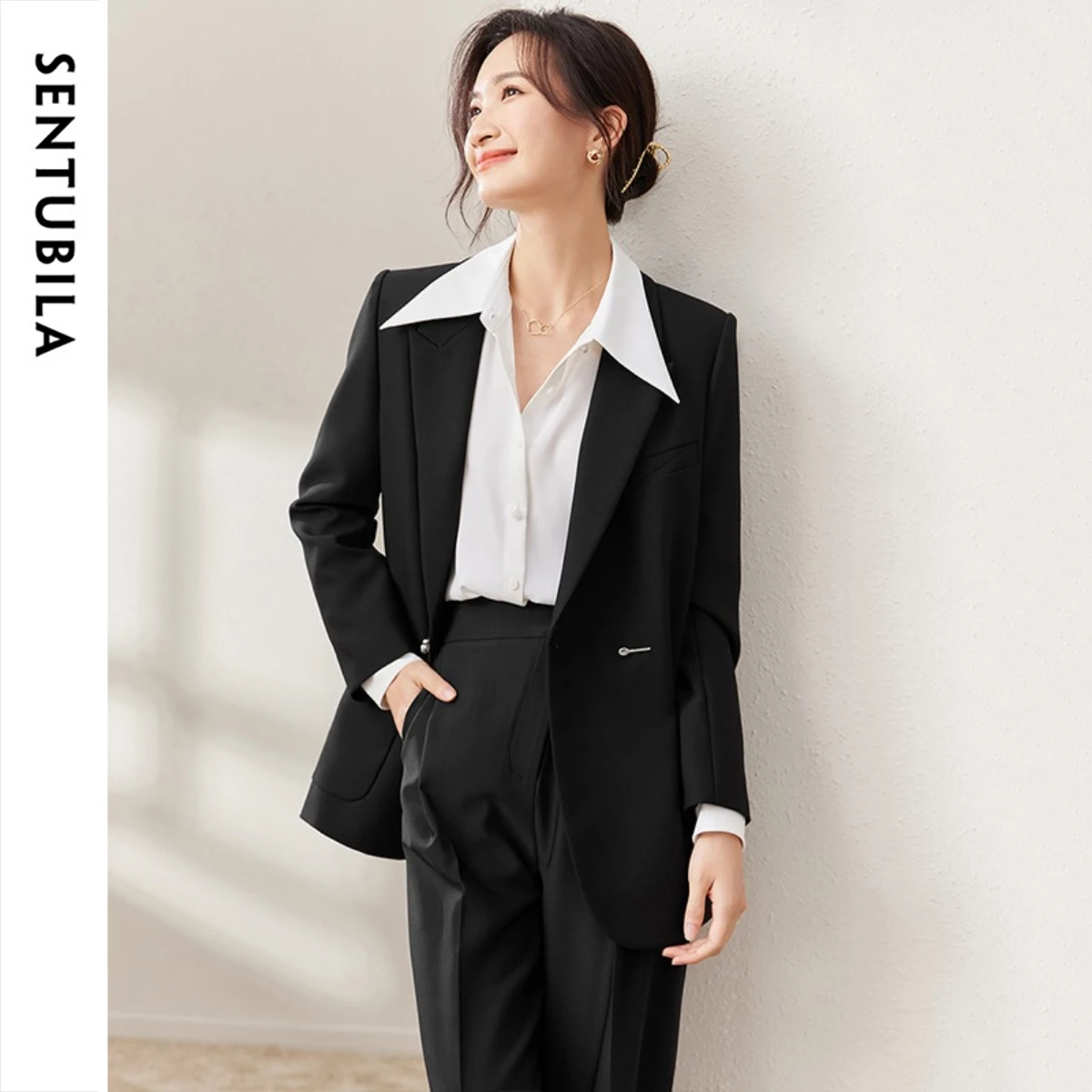 SENTUBILA Black Tailoring Blazer for Women 2026 Spring Autumn Fall Fashion Elegant Suit Jacket Commute Clothes Ladies 153XC3230X