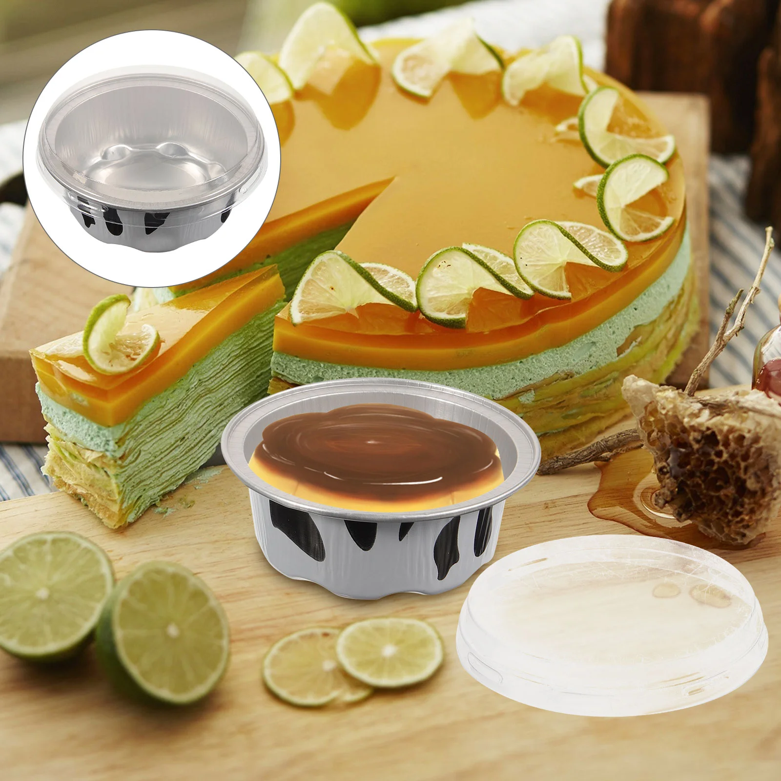 

50 Pcs Aluminum Tin Paper Cup Egg Tart Molds Cheesecakes for Baking Muffin Pie Cups Cupcake Individual Pans with Lids