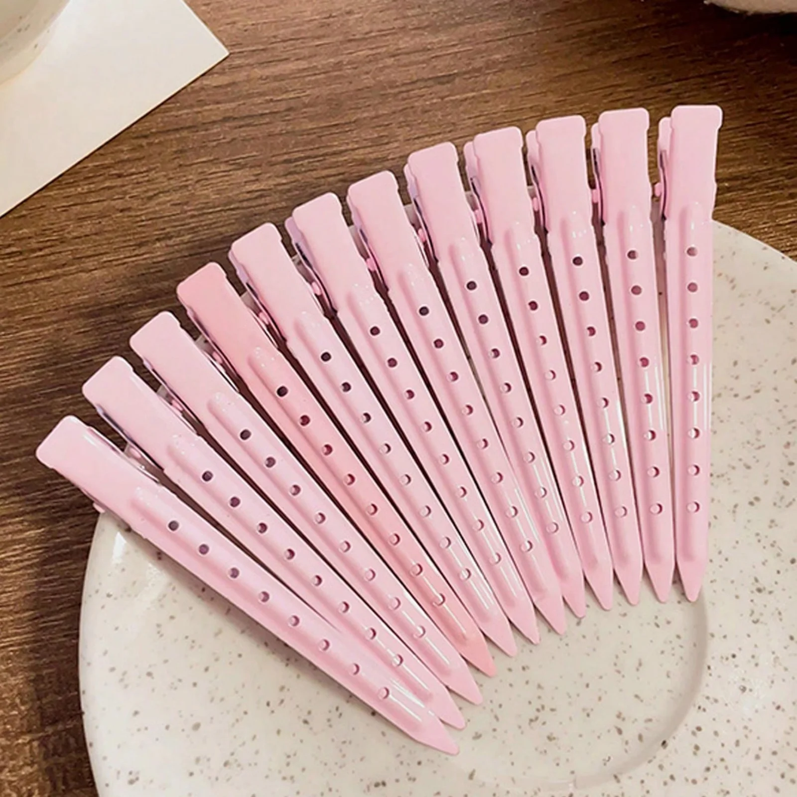 12PCS Fashionable Minimalist Street-Style Hollow-Out Metal Hair Clips, Pink Alloy Material 9cm / 3.54 Inches, Suitable for Women