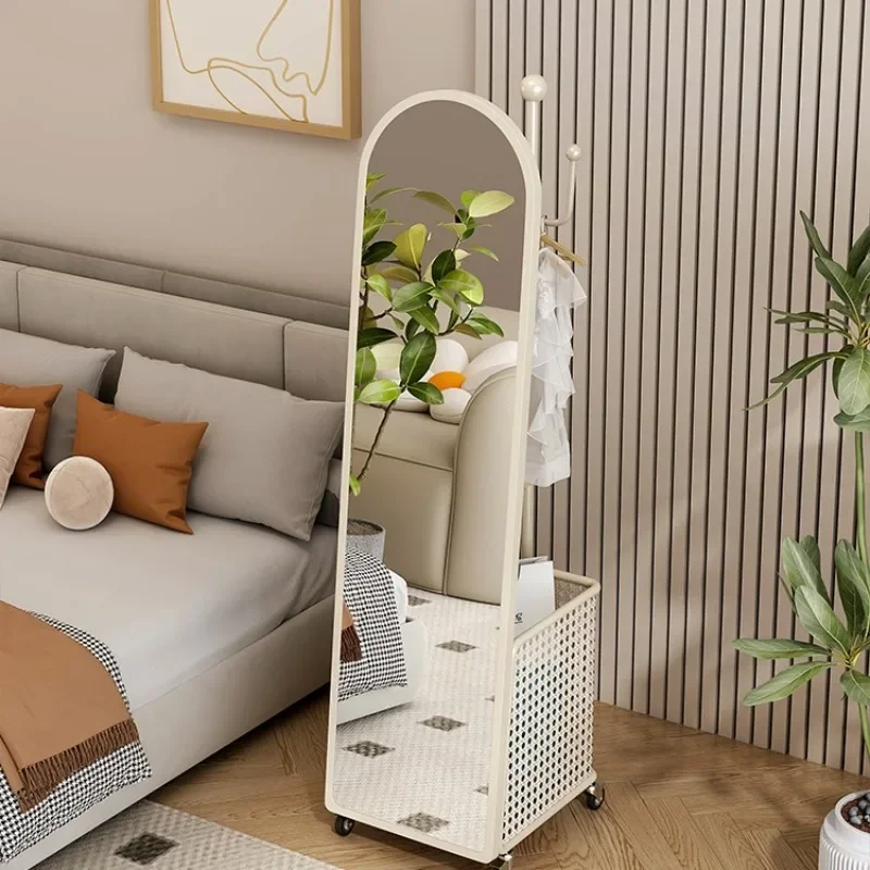 Full-length mirror hanging hanger integrated storage floor fitting mirror household movable rotating full-length mirror