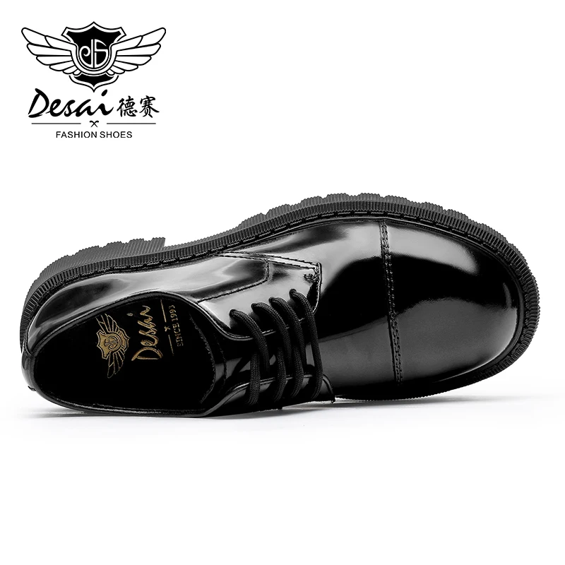 DESAI Full Grain Leather Men Shoes Luxury Brand Derby Breathable 2023 New Arrival Fashion Designer Thick Bottom Black