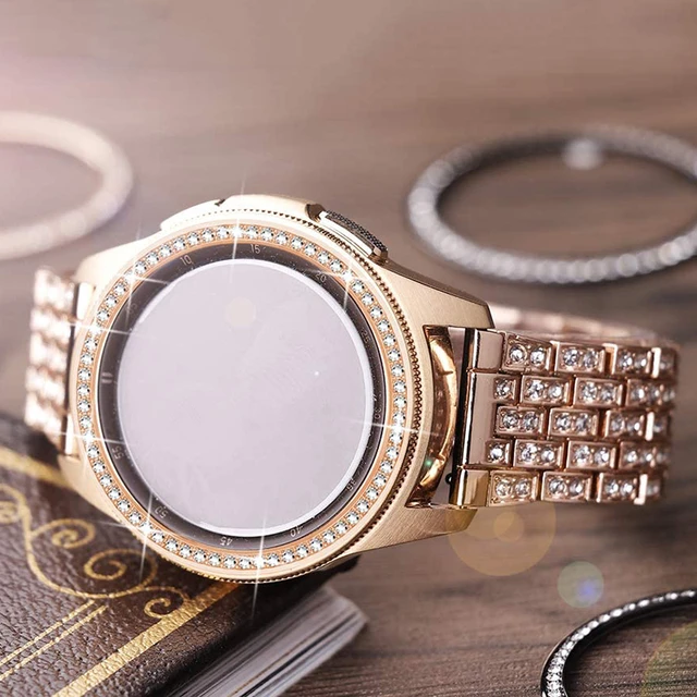 Galaxy Watch 4 Classic 42mm 46mm Strap And Diamond Bezel for Samsung Watch3 41mm 45mm Metal Band Stainless Steel Link Bracelet