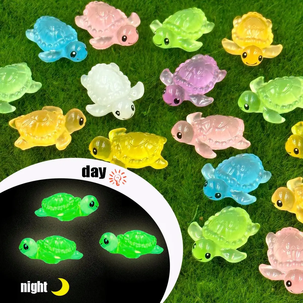 Miniatuur Schildpad Beeldje-10 Stuks Hars Mini Schildpad Figuren Gloeien In De Donkere Kleine Zeeschildpad Dier Beeldje Lichtgevend Realistisch