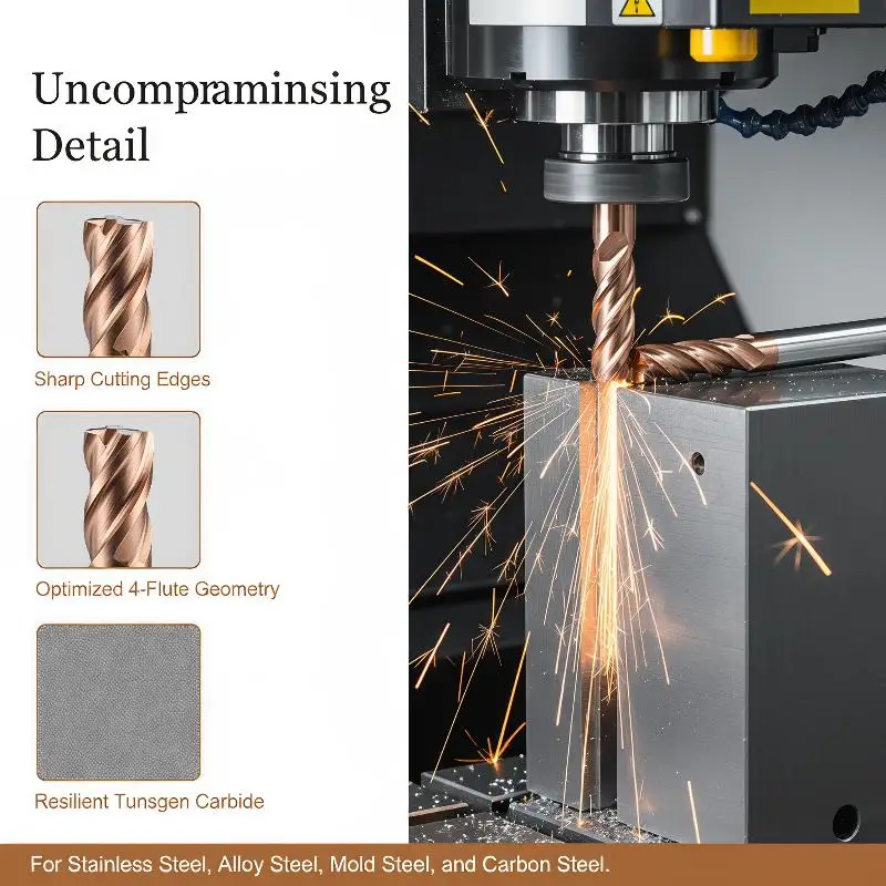 High Hardness Tungsten Steel Carbide Milling Cutter Nano Coating Flute Design for CNC Machinery Metal Milling Tasks