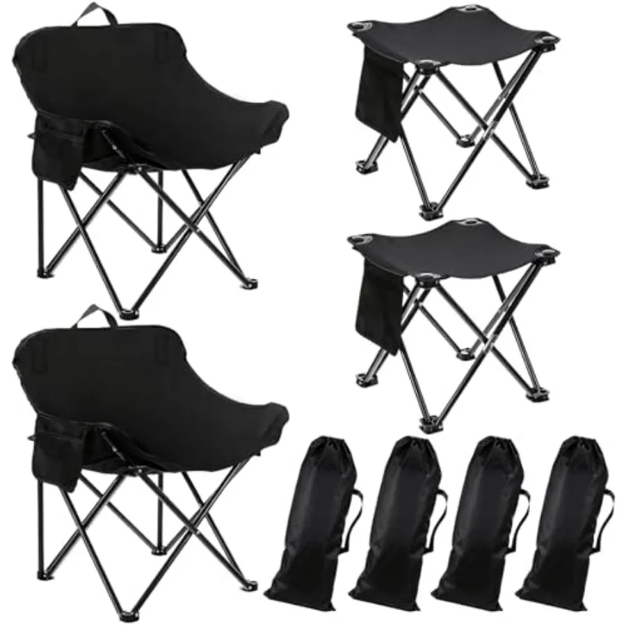 

2 Pack Portable Ultralight Folding Camping Chair and 2 Pack Folding Camping Stools with Carry Bag for Outdoor Hiking Fishing Mo