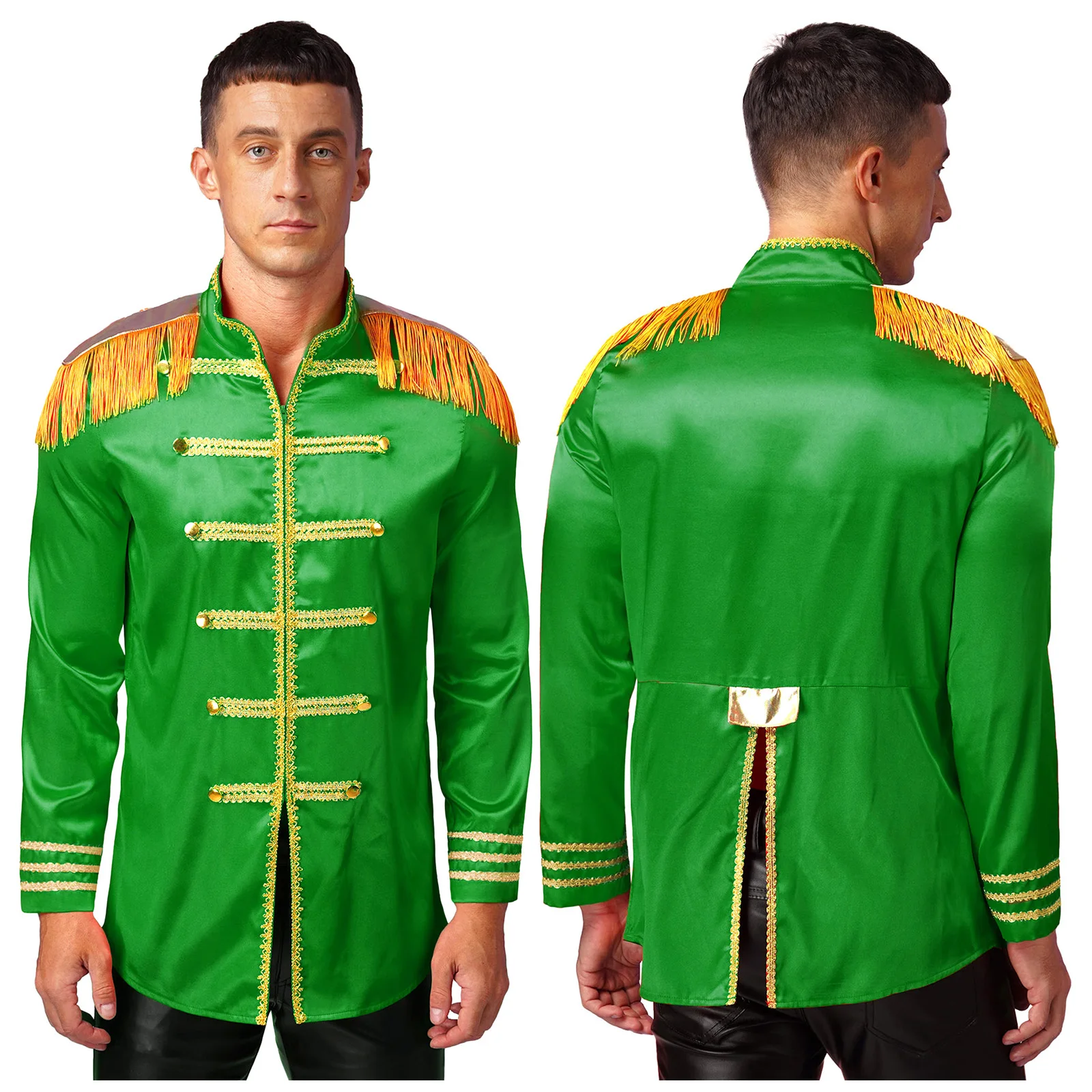 

Adults Satin Jackets Hippie Music Star Cosplay Costumes Halloween Xmas Party Medieval Prince Outerwear Marching Band Unifom Tops